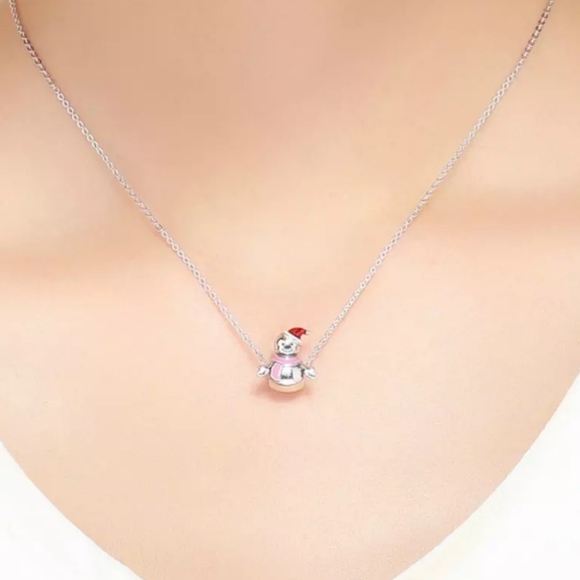 925 Sterling Silver Snow Woman Pink Enamel Dainty - Picture 4 of 4